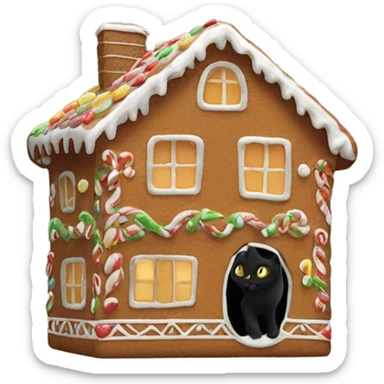 ginger bread house with a black cat in the window sticker