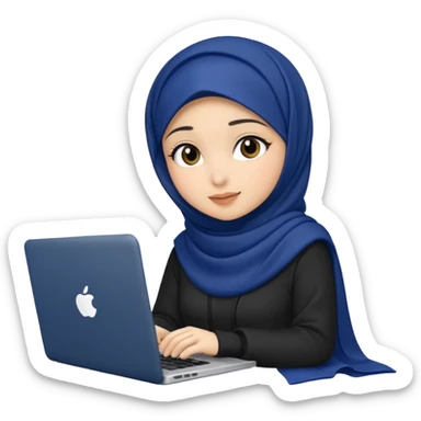 dark blue hijab cute girls with labtop  sticker