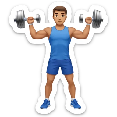 man with blue shorts doing side-lateral raise (T pose) with light dumbbells sticker