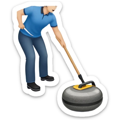 An icon showing a detailed close-up of a curling stone sliding across the ice, with a broom in motion beside it. The background features an indoor stadium with cheering spectators on the stands. Transparent background captures the strategy and focus of curling. sticker