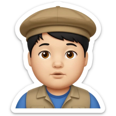 chubby boy black hair wearing cap sticker
