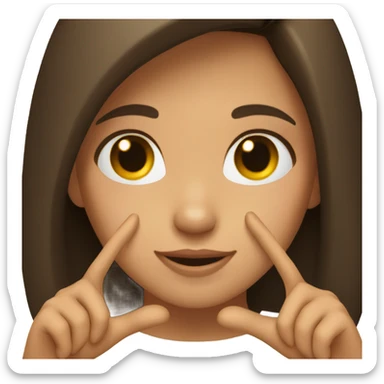 Brunette girl holding up hand heart sticker