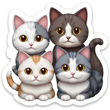 4 different coloured short haired cats including; a dark brown and white cat, and a dark grey and white  sticker