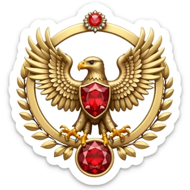 Bicephalous Eagle crest / brosch in a cirkel without background and with red gem sticker