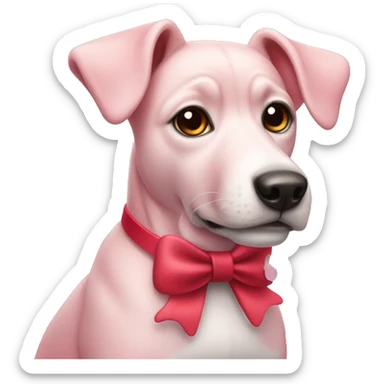 pink dog with a red bow collar sticker