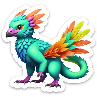 Tropical futuristic lush warm-colored neon-colored Fakémon-Digimon-Trico-creature sticker