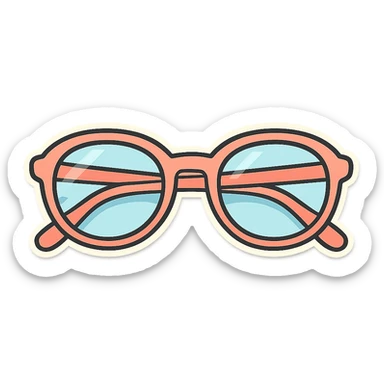 stylish eyeglasses for vision with diopters, wide oval frame, top-down view, vector look with shadows and glare, detailed shading, thin clean outlines, pastel palette, Japanese pop art, sticker look, highly detailed sticker