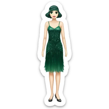 One Dark green sparkly flapper style dress with thin straps sticker