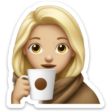 Blonde girl wrapped in blanket drinking coffee sticker