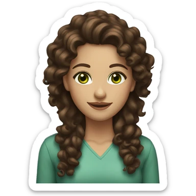 brunette woman green eyes brown curly hair full lips smile sticker