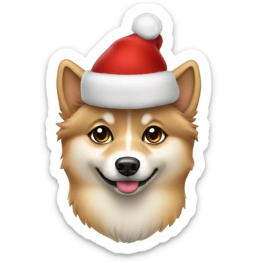 Tan Cute Pomsky dog with Christmas hat sticker