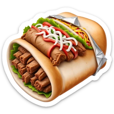 Doner Kebab Cinematic Realistic Doner Kebab Dish Emoji, depicted as iconic, spiced meat wrapped in foil and paper, rendered with lifelike textures and dynamic, appetizing lighting. sticker