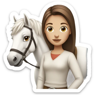 A brown hair girl with a white horse sticker