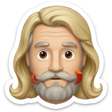 MID AGE MAN WITH LONG BLOND, GREY & bROWN WAVY HAIR; AND BROWN & GREY MOUSTACH AND BEARD sticker