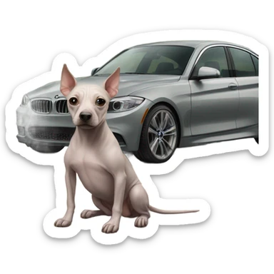 American Hairless Terrier with bmw sticker