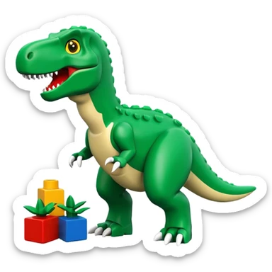 A cute green t-rex building with LEGO bricks sticker