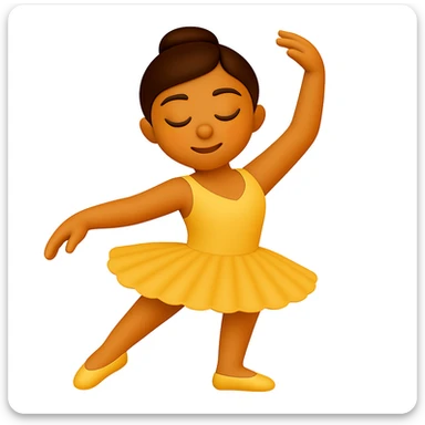 Keep the image just like the reference but show the ballerina's full legs in the style of iOS emoji. Same pose, yellow tutu, elegant, smooth, and shiny. Add a subtle highlight to the legs. sticker