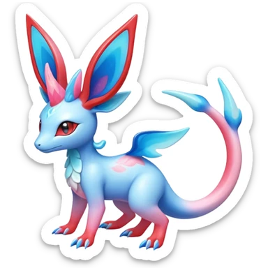 Colorful Shiny Exotic Amaura-Salandit-Aurorus-Sylveon-Fakémon-hybrid-creature (full body)  sticker