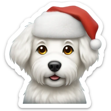White fluffy dog with Santa hat sticker