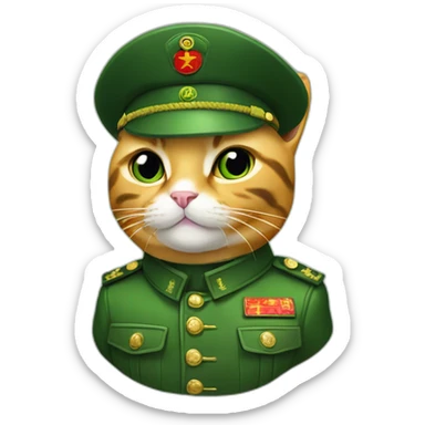 cat wearing chairman mao green military beret and suit sticker