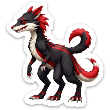 Cool Edgy Vernid-Sergal, Feral, Four Legs, Tail, Black fur, Red stripes, Full body, LiLaiRa sticker