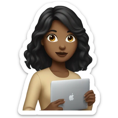 Girl with black hair and brown skin hold macbook sticker