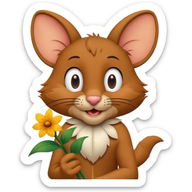Jerry from tom and jerry, giving a flower sticker
