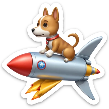 dog flying on a rocket sticker