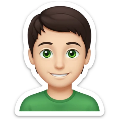 A boy with dark brown hair and striking green eyes. sticker