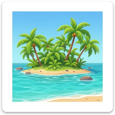 small tropical island with palm trees and turquoise lagoon, floating island, isolated, transparent PNG, centered sticker