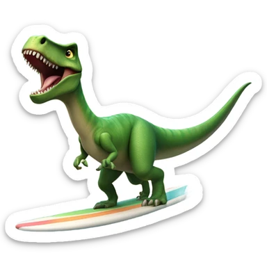 create a surfing dinosaur sticker