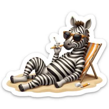 Zebra smoking a cigarette wearing sunglasses laying on the beach sticker