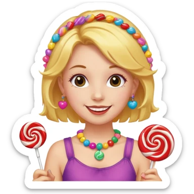 very pretty candy shop girl face with lollipop hair sticker