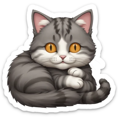 dark grey and white small cat with his eyes closed lying down leaning on its elbow with its paw curled under its head holding it up sticker