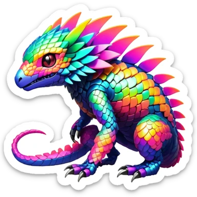 Tropical futuristic lush warm-colored modern colorful neon-colored cyber-Fakémon-Digimon-Trico-creature sticker