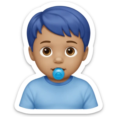 A boy baby with light brown skin, short wavy light-brown hair, wide brown eyes, and a blue pacifier.  sticker
