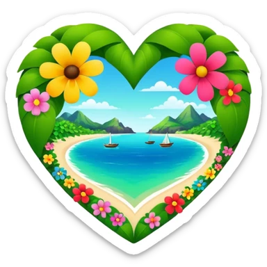 A island heart with green and flowers on it sticker