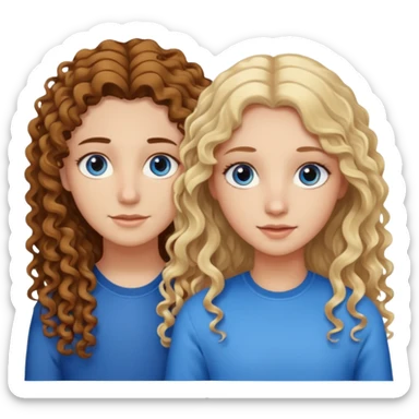 Friends, one has brown eyes, long curly brown hair, the other one has straight blond hair and blue eyes sticker