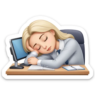 Exhausted office worker woman napping at desk sticker