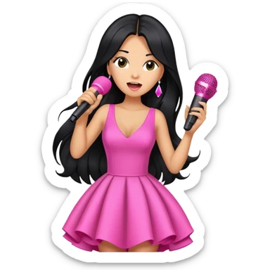 pink microphone, music, singing, long black hair tanned woman, glam dress sticker