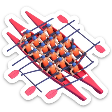 eight-person Olympic rowing boat with professional racing style, eight rowers included, detailed, top-down view sticker