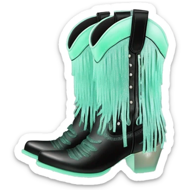 Realistic pastel mint green to black ombre pair of fashion cowgirl boots with sparkly shiny glitter fringe on them. sticker
