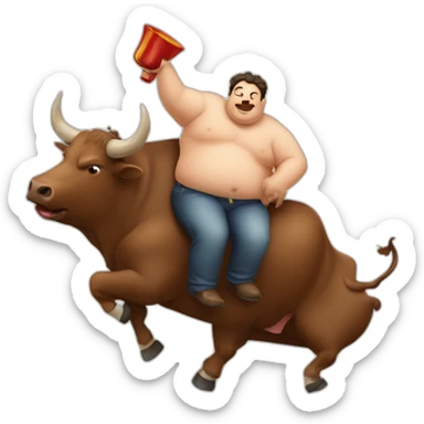 spanish fat man drunked riding a bull sticker