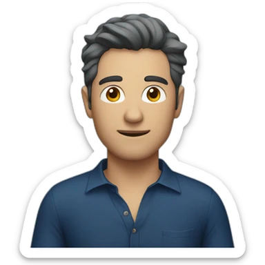 man dark blue shirt with key sticker