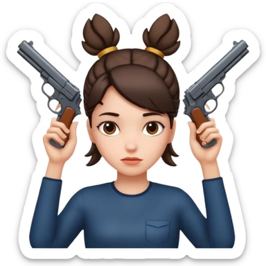 Girl with hands in guns and on the side of her head sticker