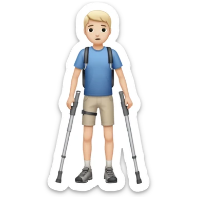 Create a person with crutches and has a broken leg sticker