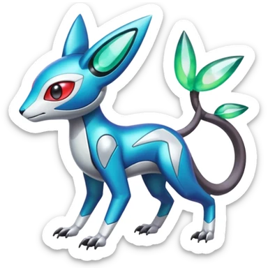 Shiny Colorful Futuristic Cyber-Vernid-Trico-Meloetta-Latias-Koraidon-Peppercat-Protogen-Pokémon-Digimon-Fakémon-fusion-hybrid-creature sticker
