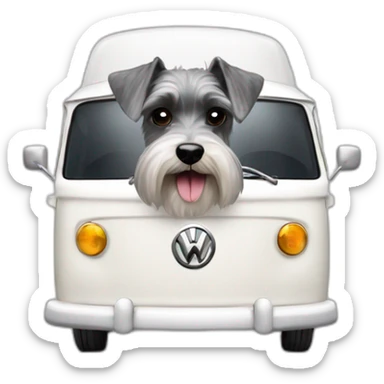 Zwergschnauzer in a white VW Bus sticker