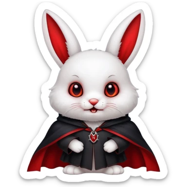 Vampire animal, bunny'  in red collar cloak, red eye, fangs sticker