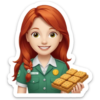 white girl scout with red long hair selling cookie at Wendy’s big sticker